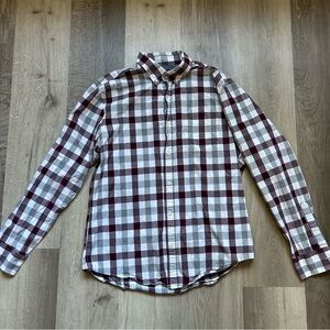 Banana Republic Burgundy and Gray Plaid Casual Button Down Shirt
